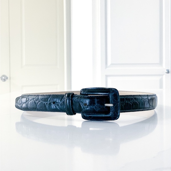 Accessories - Faux Crocodile Textured Leather Belt In Black